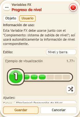 Ventana de configuración de «Complemento: progreso de nivel»