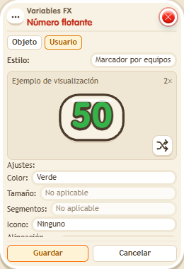 Ventana de configuración de «Complemento: número flotante»