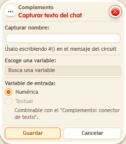 Ventana de configuración de «Complemento: capturar texto del chat»