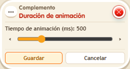 Ventana de configuración de «Complemento: duración de animación»
