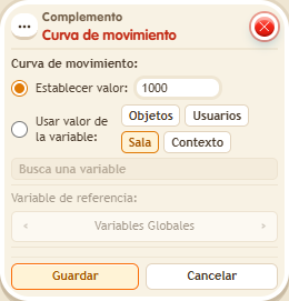 Ventana de configuración de «Complemento: curva de movimiento»