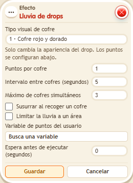 Ventana de configuración de «Efecto: lluvia de drops»
